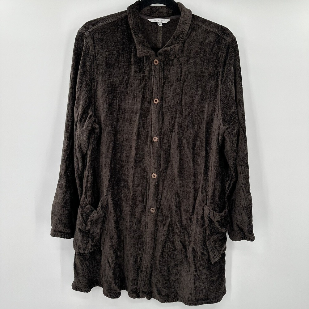 Kleen Womens XL Brown Chenille Button Front Long Sleeve Pocket Cardigan Jacket‎